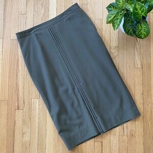 Club Monaco Wool Front Pleat Detail Olive Green Midi Pencil Skirt Size 0